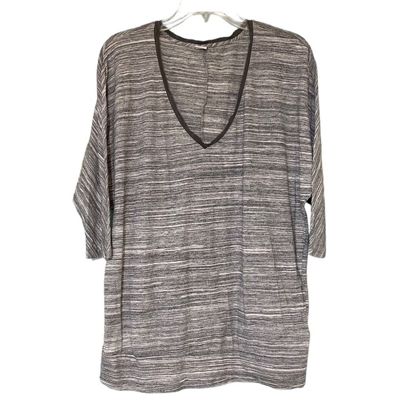 Three Dots Heathered V-Neck Top Silk Trim Sz Large - Picture 1 of 9
